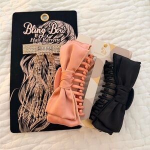 Bling Bow Barrette + 2 Bow Hair Claw Clips - Pink & Black